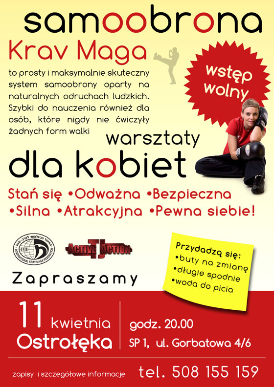Seminarium Krav Maga - Samoobrona dla kobiet w Ostrołęce. Warsztaty Krav Maga dla kobiet. Stań się odważna, bezpieczna, silna, atrakcyjna i pewna siebie!
